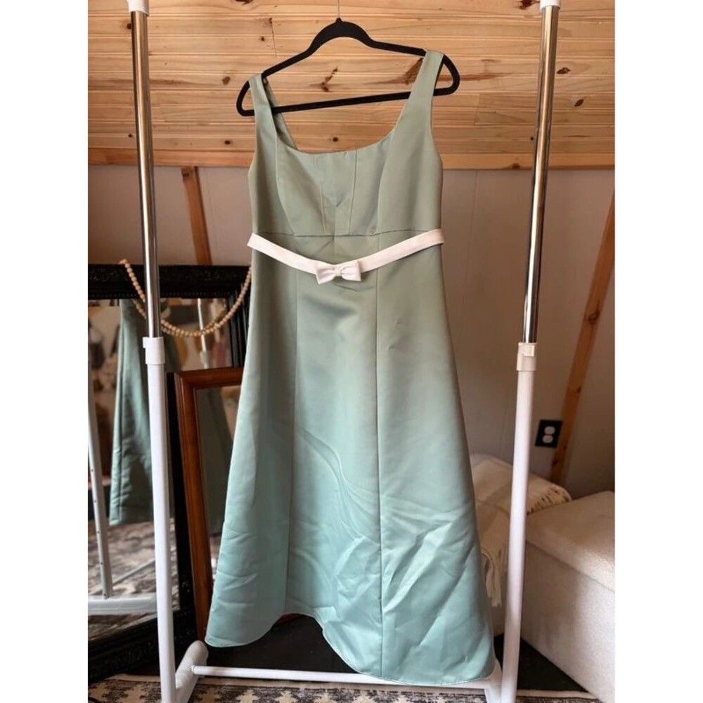 Vintage Eden Maids Bridals Gown Sleeveless A-Line Dress Mint White Bow Size 14